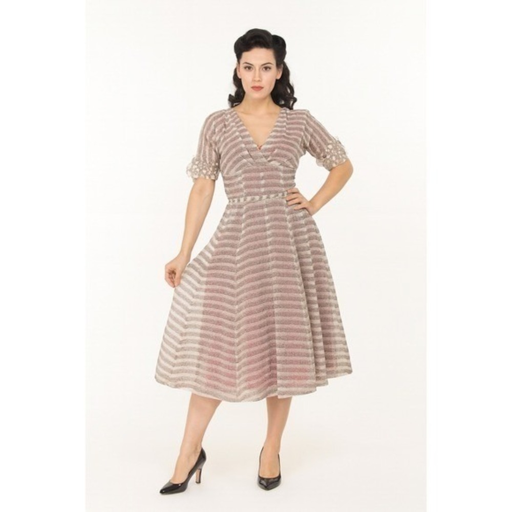 Vintage Women's S Sheer Swiss Dot Dress Overlay Classic Pin Up Cocktail Retro
